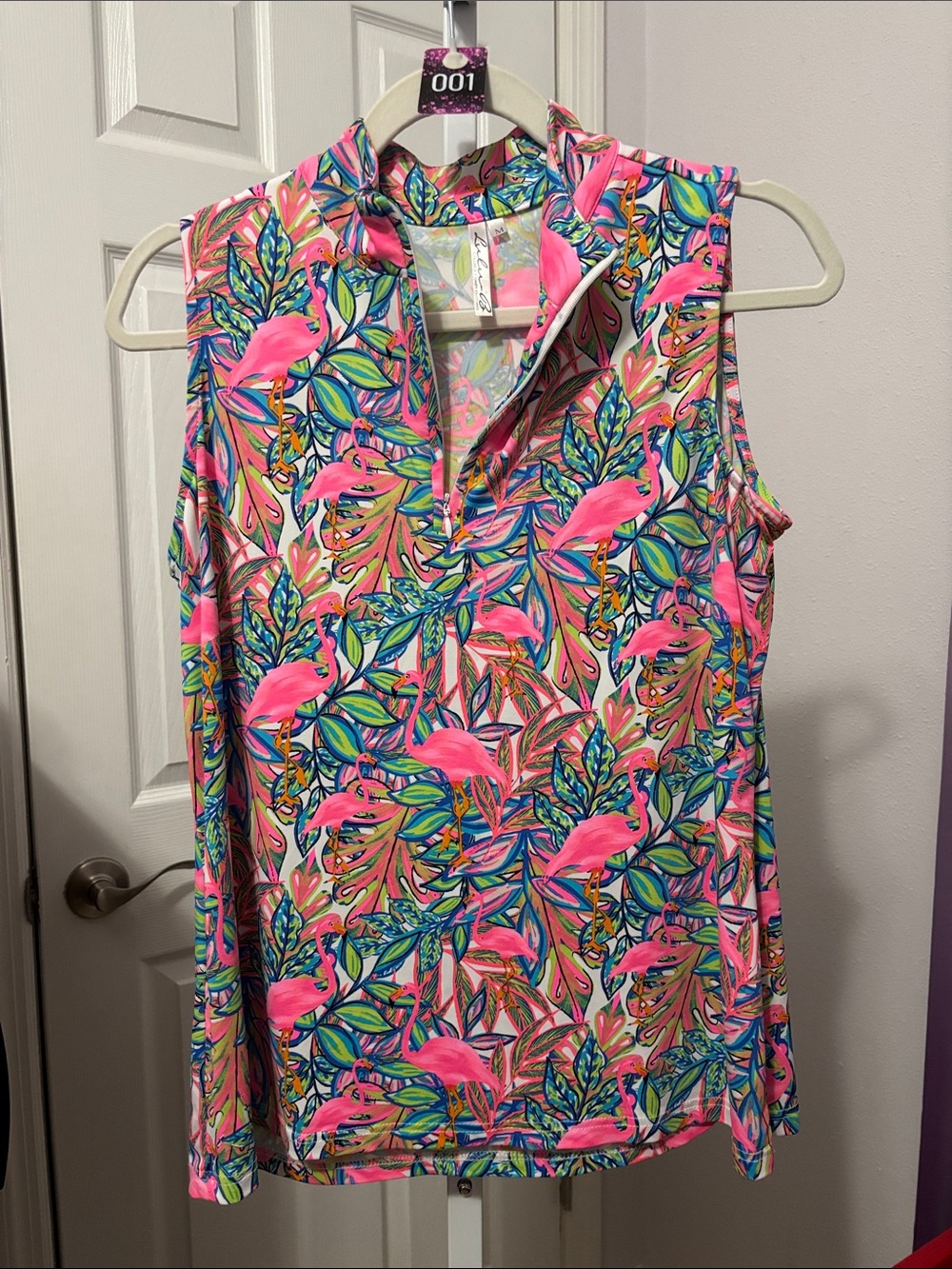 #001 Lulu-B Sleeveless Pink Tropical Flamingo Print Tank